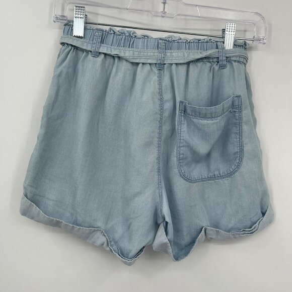 Aerie Chambray Paper Bag Lyocell Camp Shorts XS High Waist Belted Cuffed Blue - Picture 2 of 10